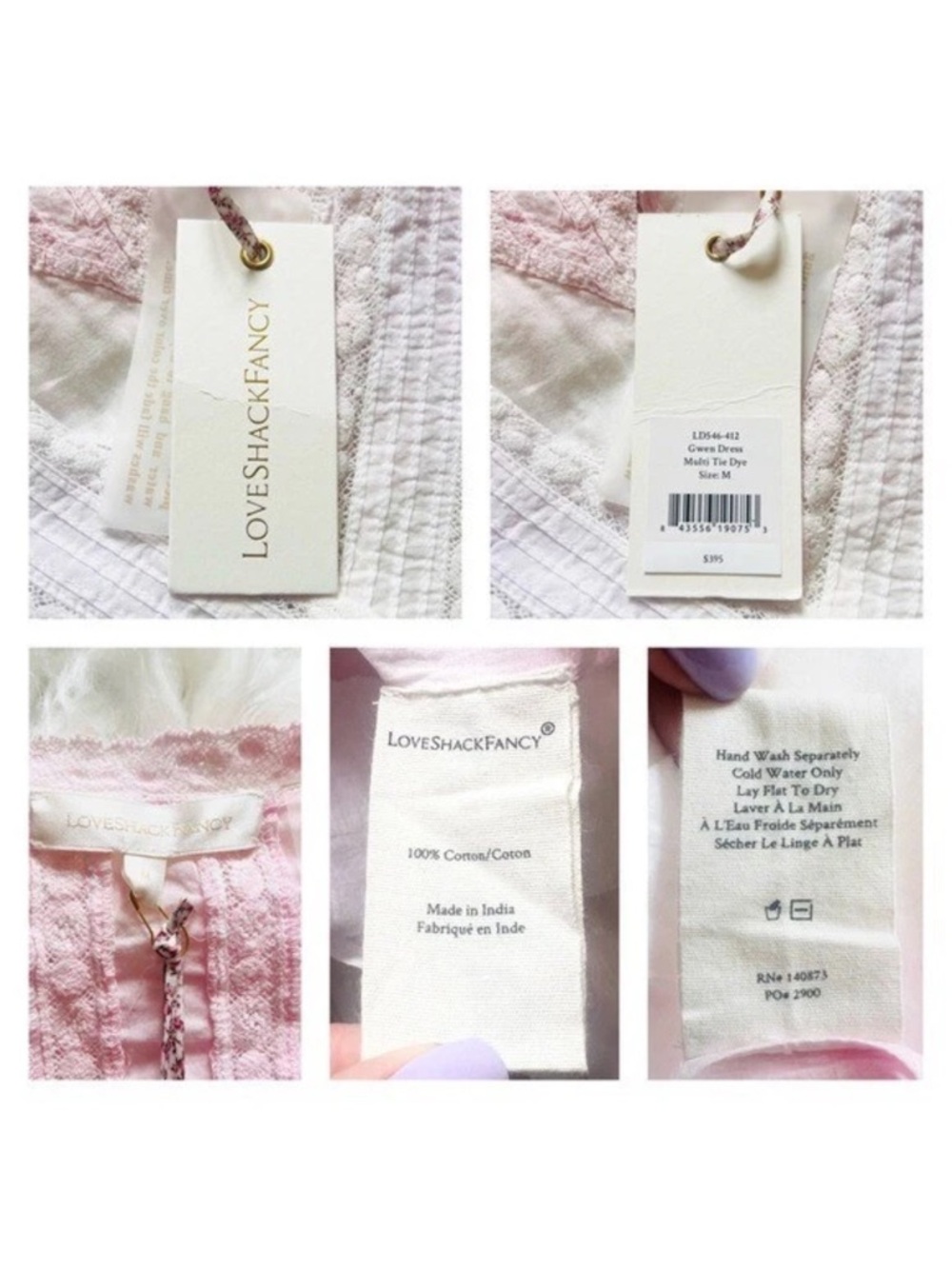 New! LoveShackFancy Gwen Tie Dye Lace Ruffle Cotton Mini Dress in Pink White - Picture 13 of 13
